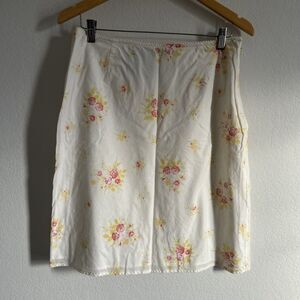 Lauren Ralph Lauren Skirt LRL White Cotton A-Line w Pink & Yellow Florals Sz 12